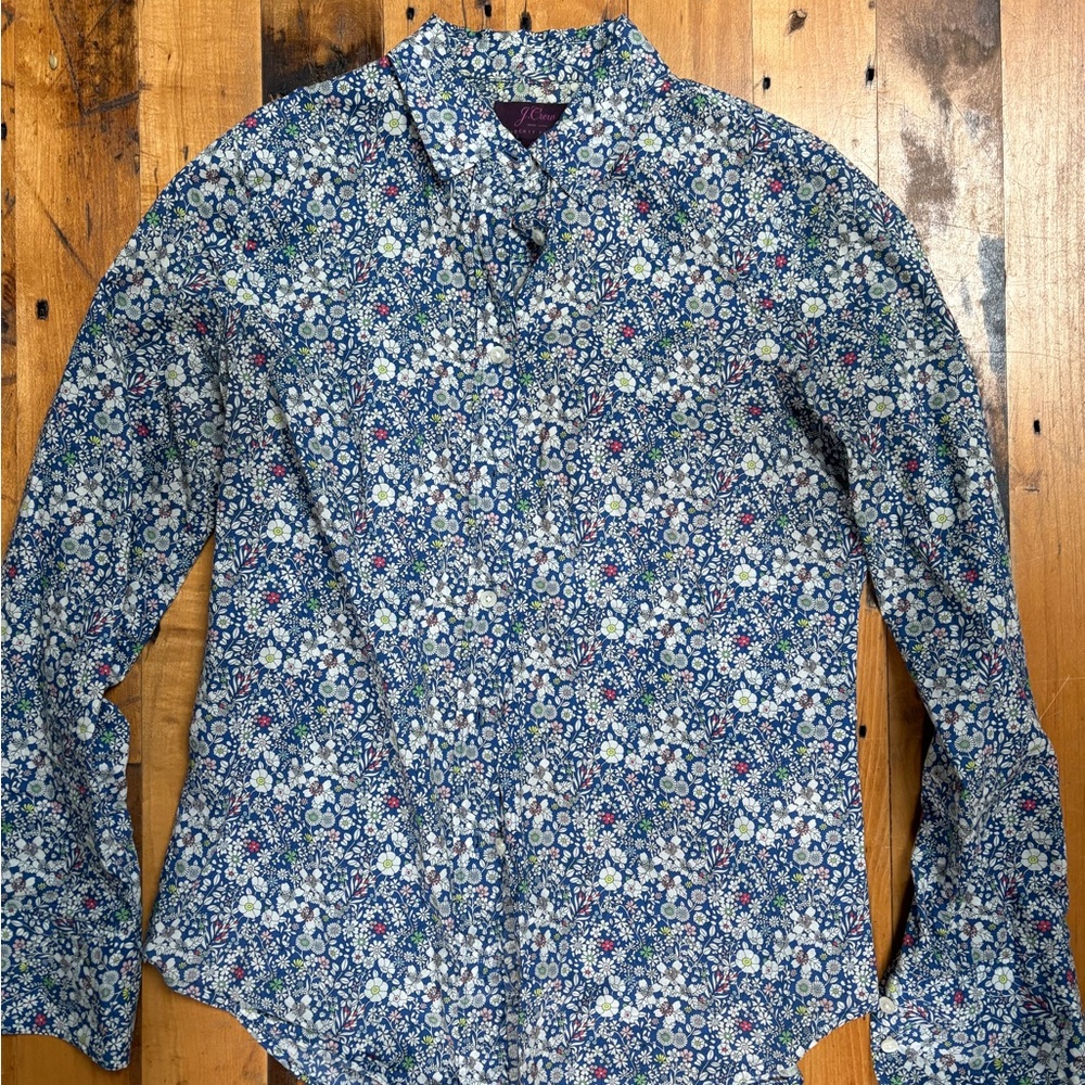 J Crew x Liberty Blue Floral Button-Up Shirt size 0